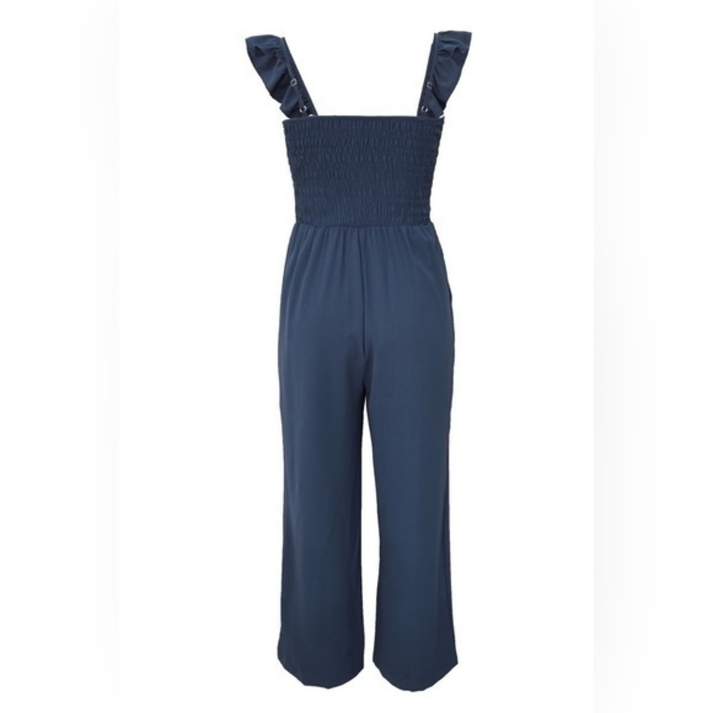 Navy blue wide leg, flutter sleeve romper nwt